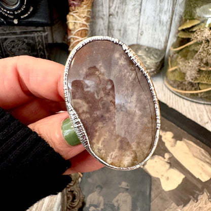 The Colossal Collection - Fancy Moss Agate Crystal Ring Set in Fine Silver Size 8.5 / One of a Kind FOXLARK