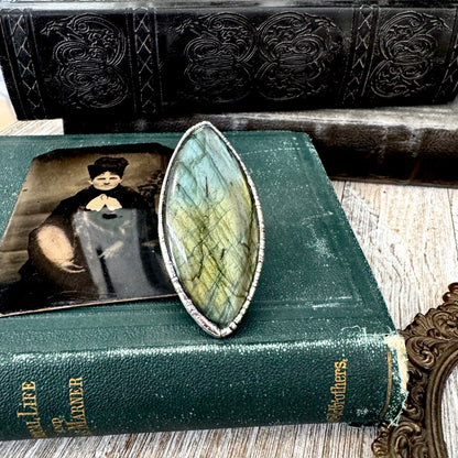 The Colossal Collection - Labradorite Crystal  Ring Fine Silver Size 11 / Foxlark Collection - One of a Kind