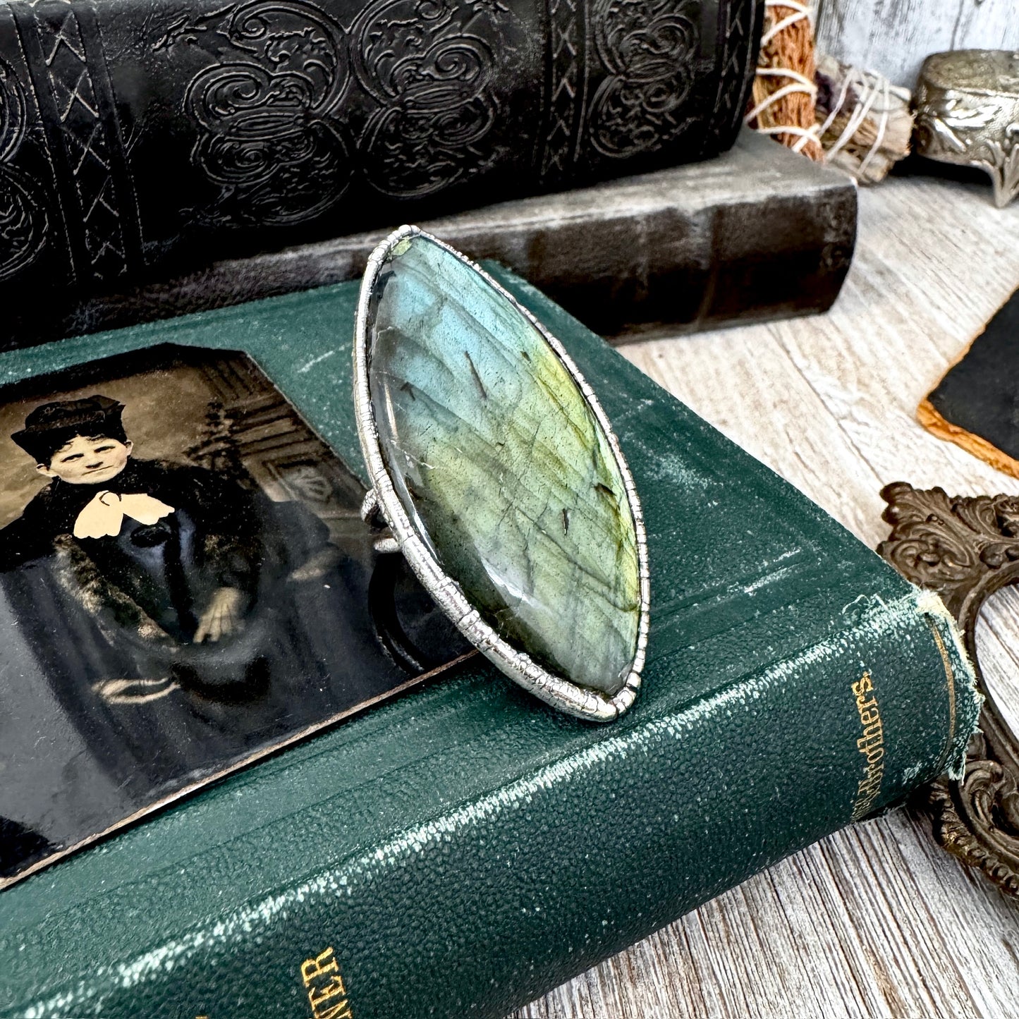 The Colossal Collection - Labradorite Crystal  Ring Fine Silver Size 11 / Foxlark Collection - One of a Kind