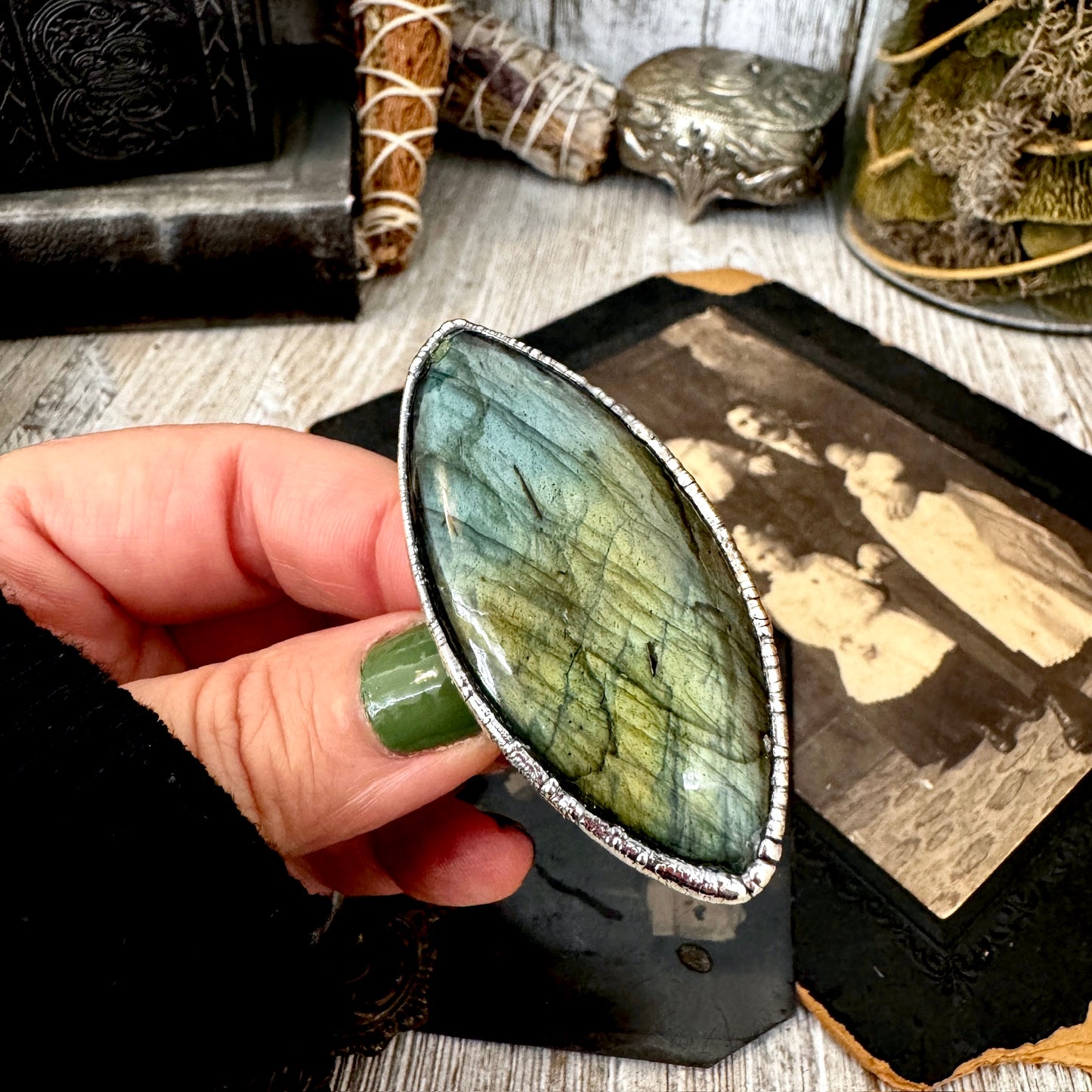 The Colossal Collection - Labradorite Crystal  Ring Fine Silver Size 11 / Foxlark Collection - One of a Kind