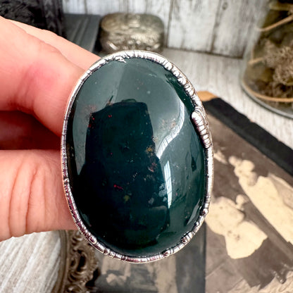The Colossal Collection - Bloodstone Crystal Statement Ring Size 11 Fine Silver / Foxlark Collection