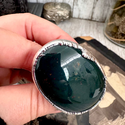 The Colossal Collection - Bloodstone Crystal Statement Ring Size 11 Fine Silver / Foxlark Collection