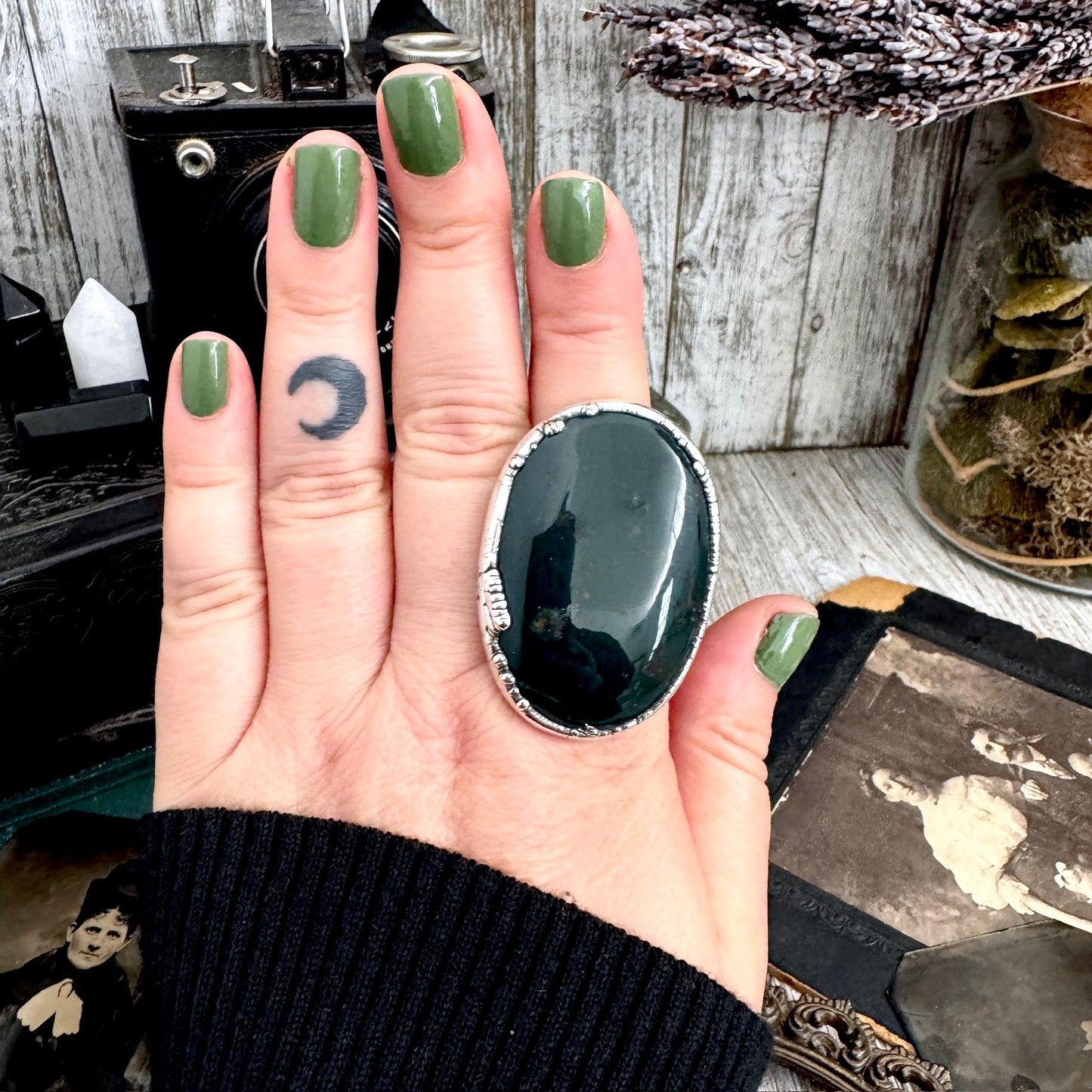 The Colossal Collection - Bloodstone Crystal Statement Ring Size 11 Fine Silver / Foxlark Collection