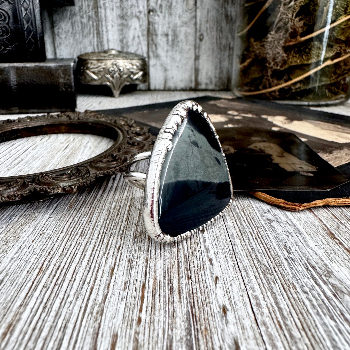 The Colossal Collection - Spiderweb Obsidian Crystal Ring Fine Silver Size 9.5 / Foxlark Collection - One of a Kind