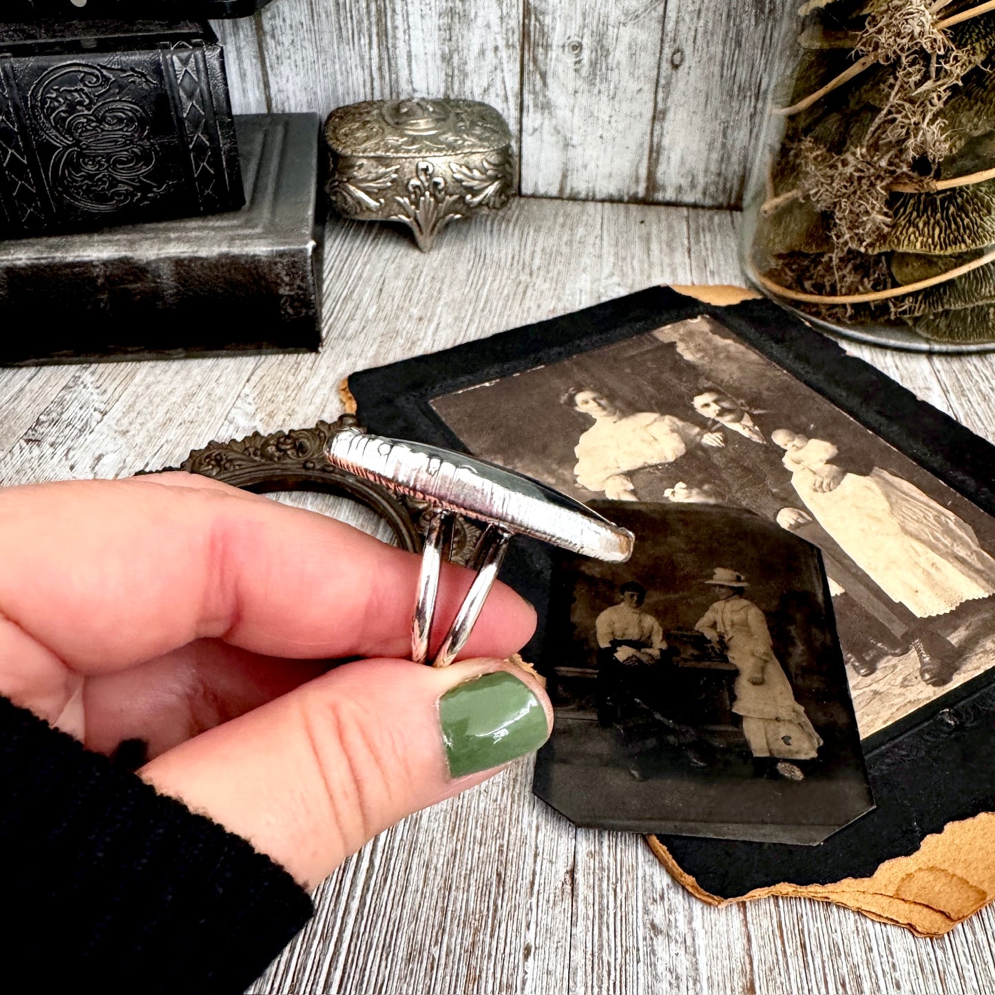 The Colossal Collection - Spiderweb Obsidian Crystal Ring Fine Silver Size 9.5 / Foxlark Collection - One of a Kind