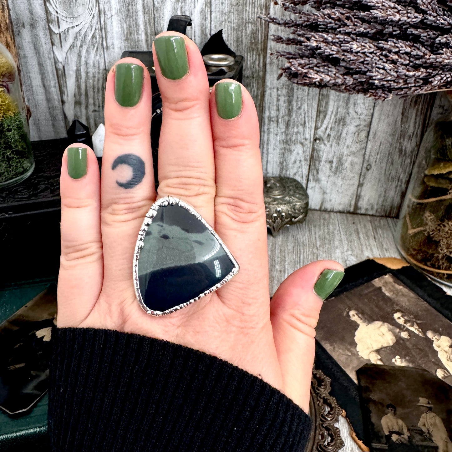 The Colossal Collection - Spiderweb Obsidian Crystal Ring Fine Silver Size 9.5 / Foxlark Collection - One of a Kind