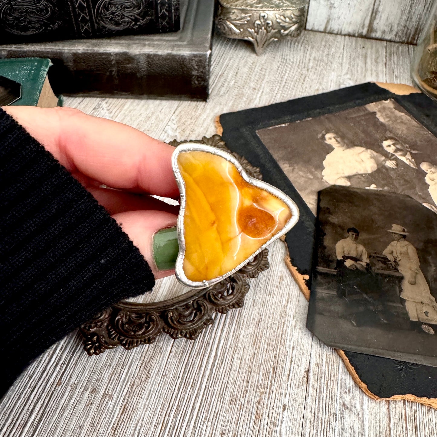 The Colossal Collection - Raw Baltic Amber Crystal Ring Fine Silver Size 8.5 / Foxlark Collection - One of a Kind