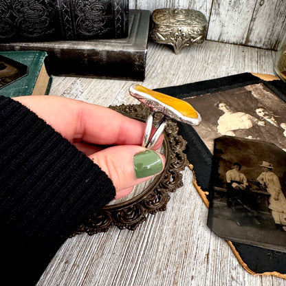 The Colossal Collection - Raw Baltic Amber Crystal Ring Fine Silver Size 8.5 / Foxlark Collection - One of a Kind
