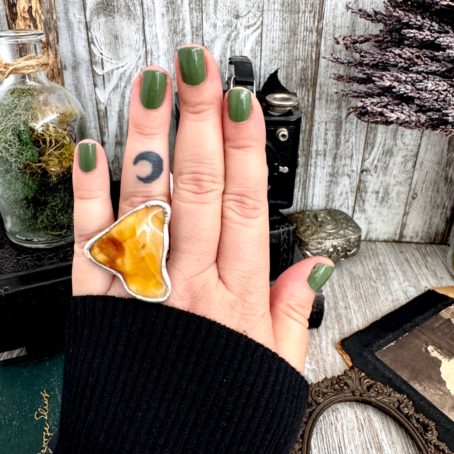 The Colossal Collection - Raw Baltic Amber Crystal Ring Fine Silver Size 8.5 / Foxlark Collection - One of a Kind