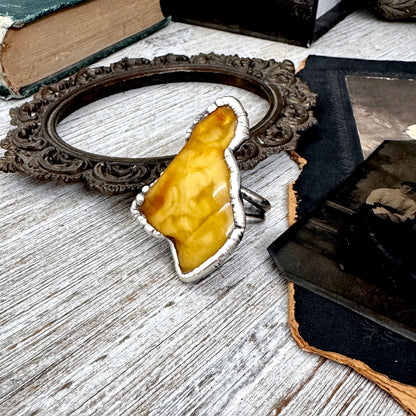 The Colossal Collection - Raw Baltic Amber Crystal Ring Fine Silver Size 10 / Foxlark Collection - One of a Kind FOXLARK