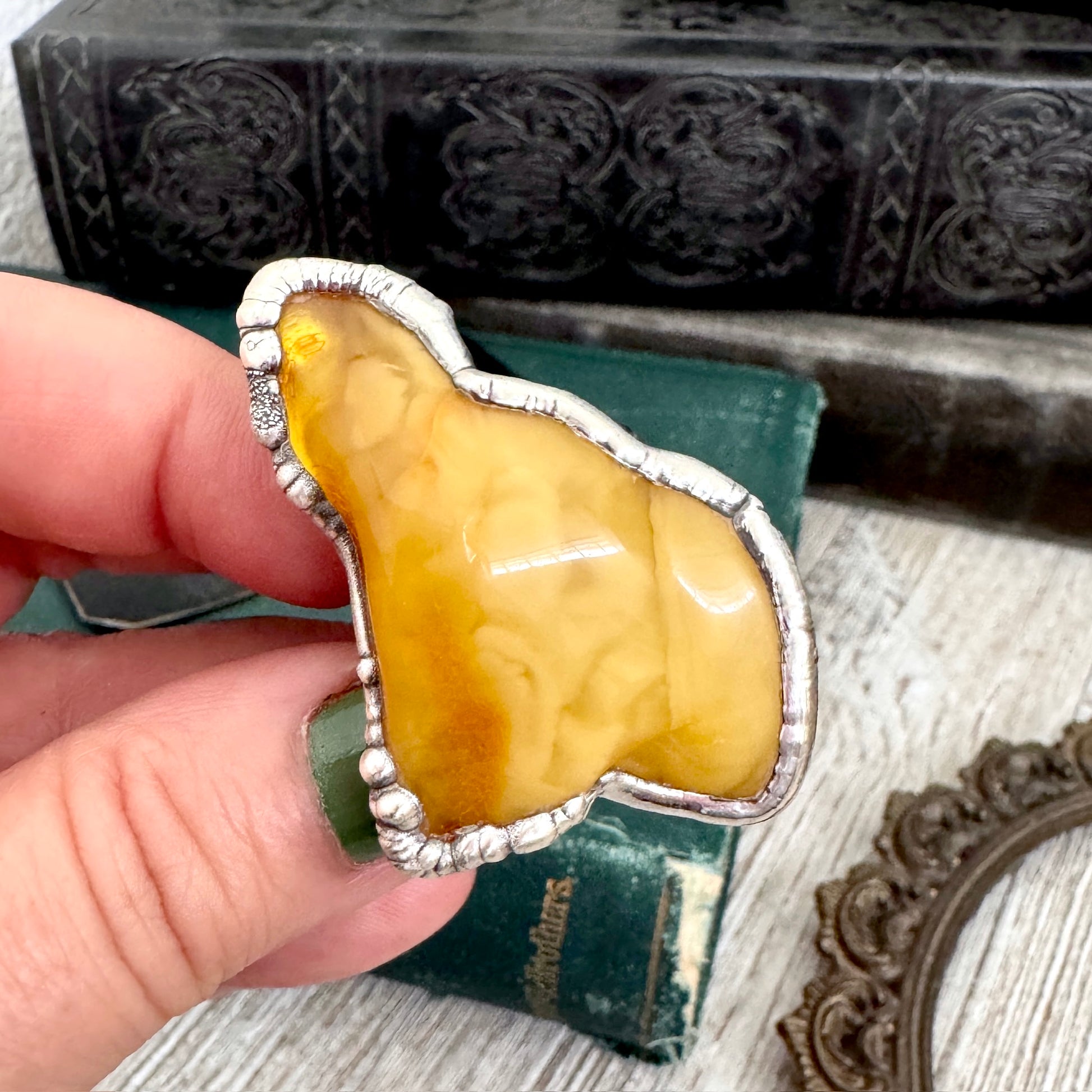 The Colossal Collection - Raw Baltic Amber Crystal Ring Fine Silver Size 10 / Foxlark Collection - One of a Kind FOXLARK
