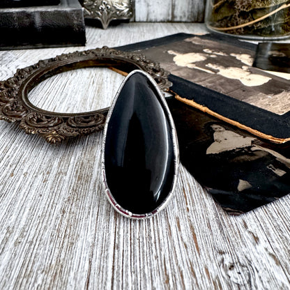 The Colossal Collection - Black Agate Crystal Ring Fine Silver Size 9 / Foxlark Collection - One of a Kind FOXLARK