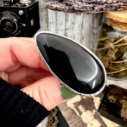 The Colossal Collection - Black Agate Crystal Ring Fine Silver Size 9 / Foxlark Collection - One of a Kind FOXLARK