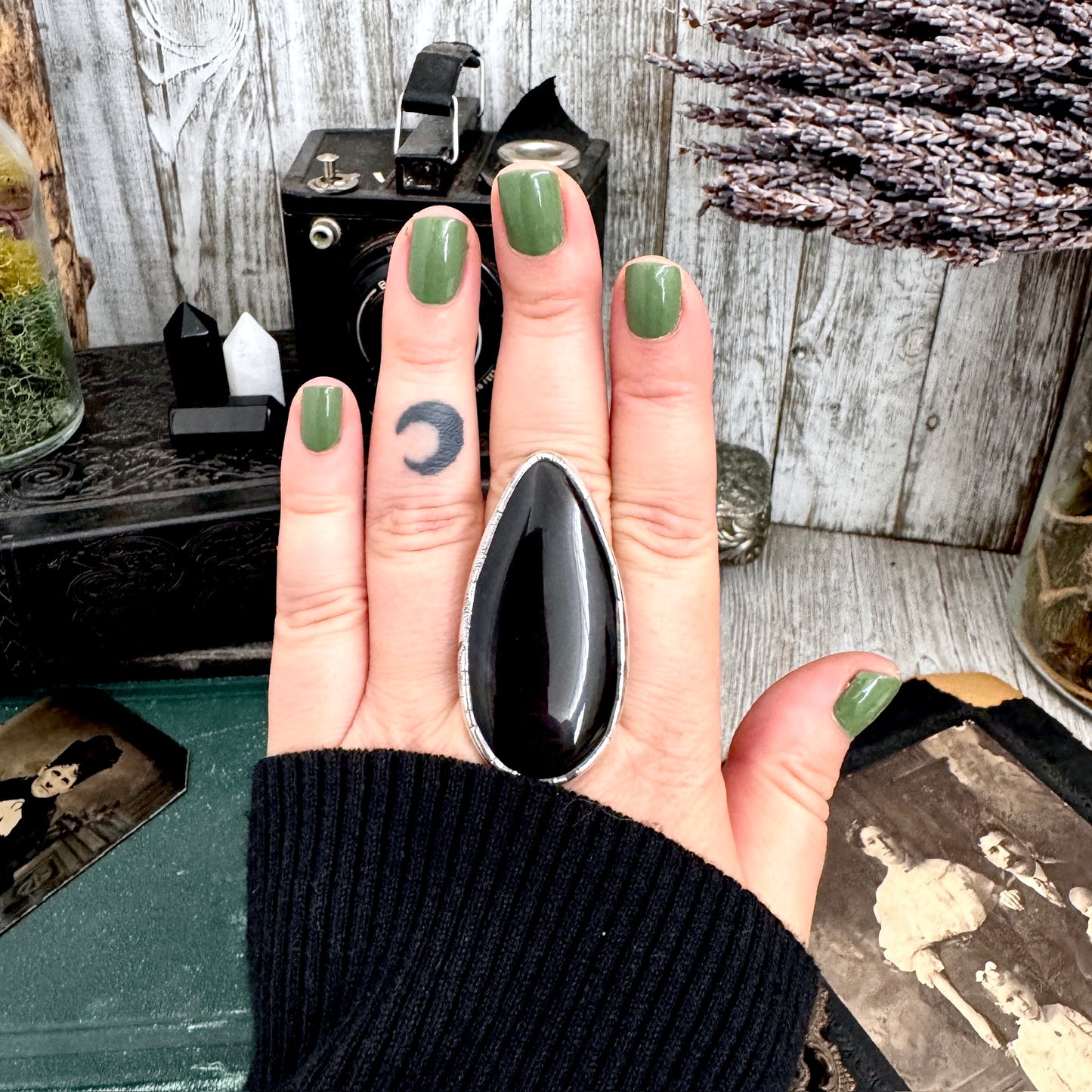 The Colossal Collection - Black Agate Crystal Ring Fine Silver Size 9 / Foxlark Collection - One of a Kind FOXLARK