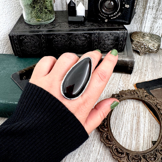 The Colossal Collection - Black Agate Crystal Ring Fine Silver Size 9 / Foxlark Collection - One of a Kind