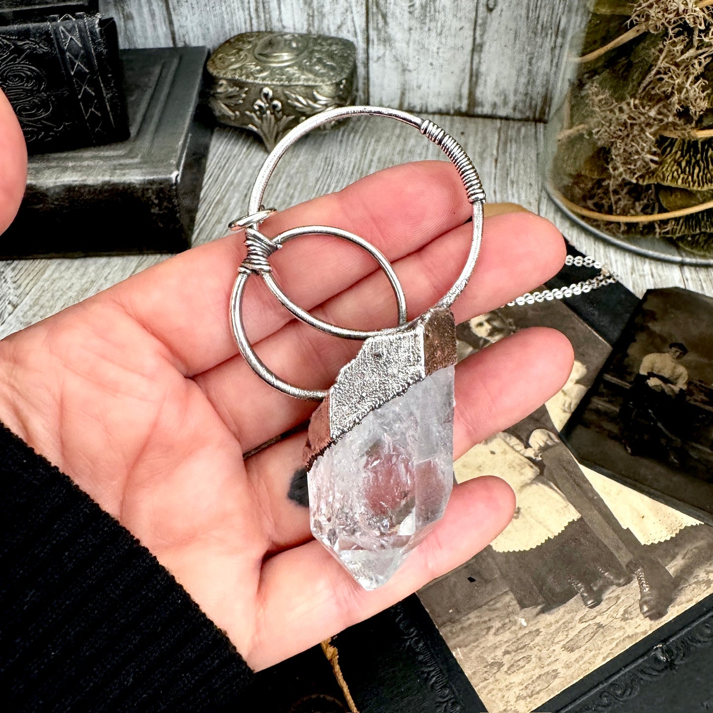 The Colossal Collection - Raw Aqua Aura Quartz Crystal  Necklace in Fine Silver / One of a Kind