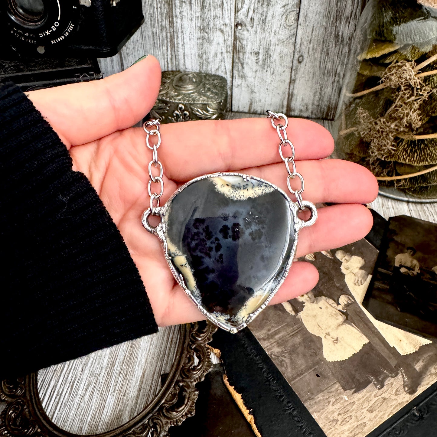 The Colossal Collection - Dendritic Agate Crystal Necklace Fine Silver / Foxlark Collection
