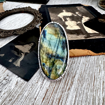 The Colossal Collection - Labradorite Crystal Ring Fine Silver Size 9 / One of a Kind