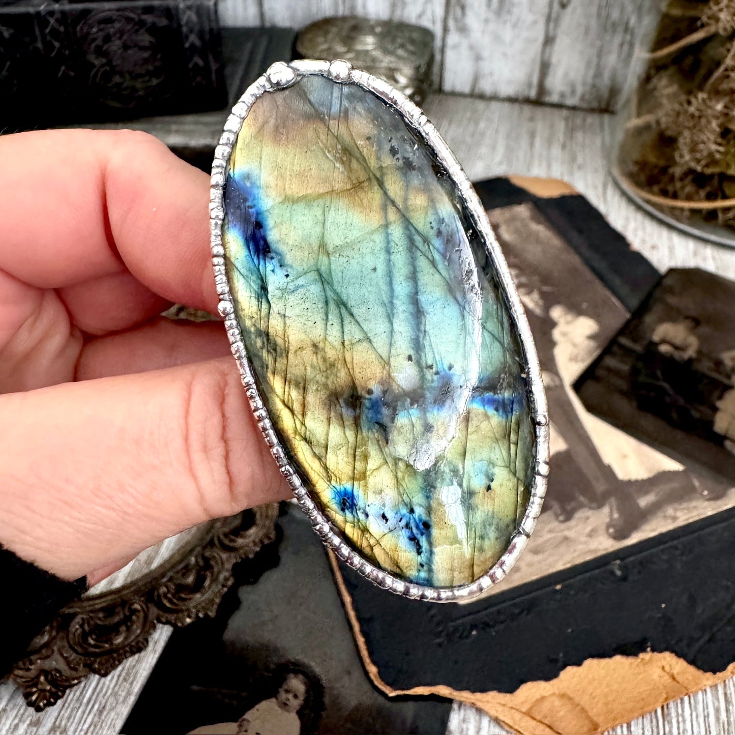 The Colossal Collection - Labradorite Crystal Ring Fine Silver Size 9 / One of a Kind