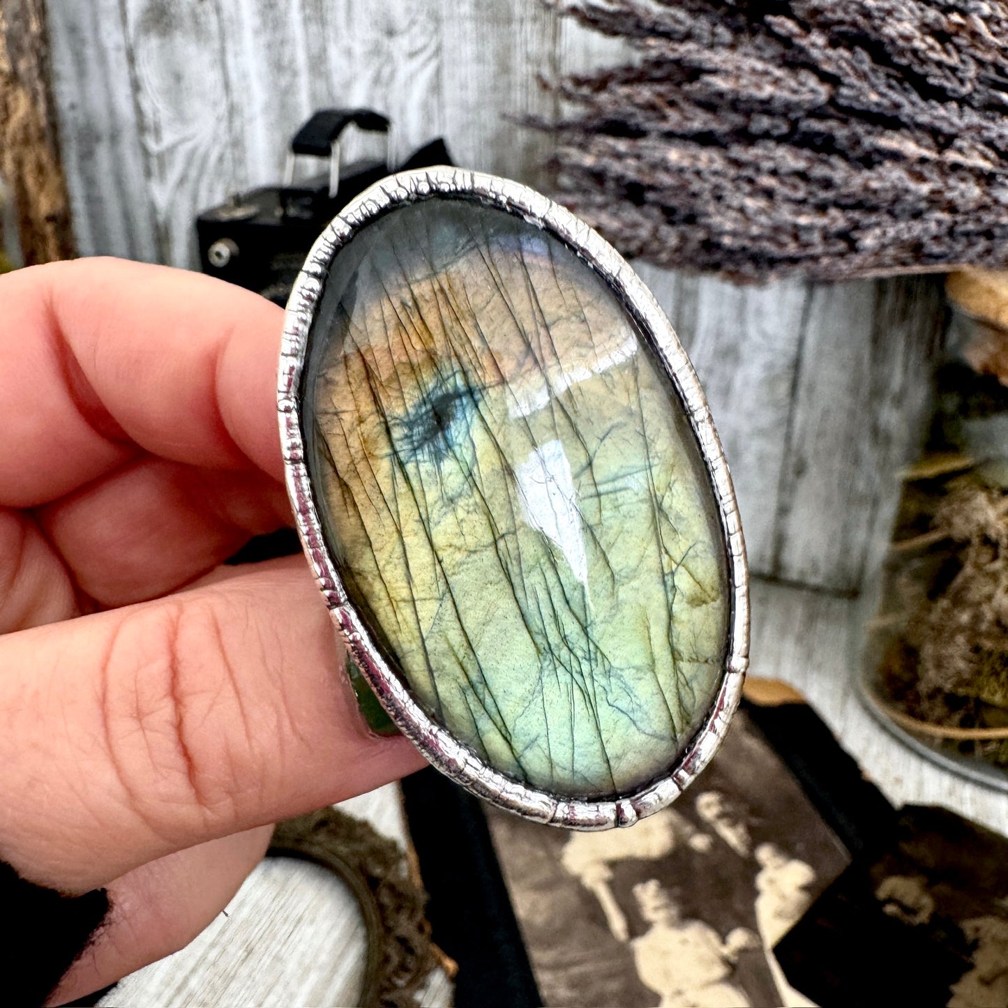 The Colossal Collection - Labradorite Crystal Ring Fine Silver Size 8 / Foxlark Collection - One of a Kind