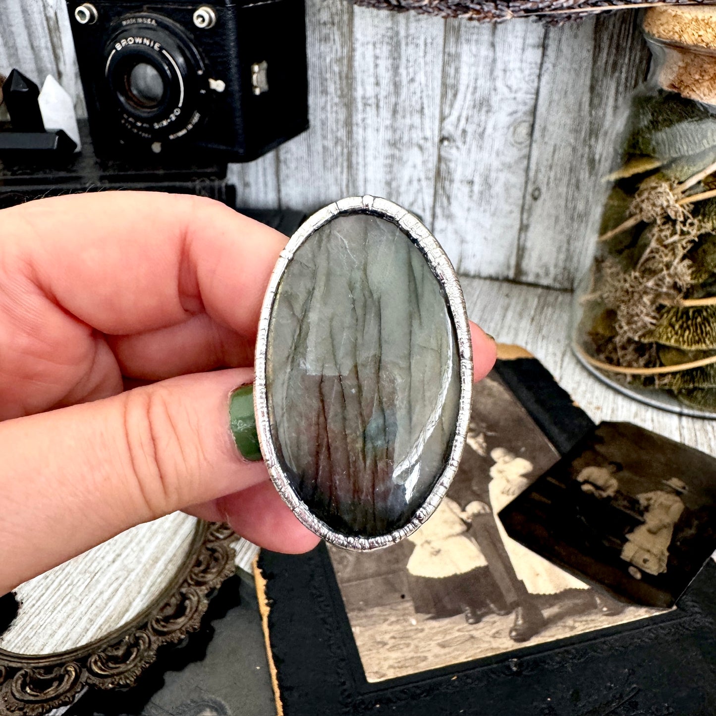 The Colossal Collection - Labradorite Crystal Ring Fine Silver Size 8 / Foxlark Collection - One of a Kind