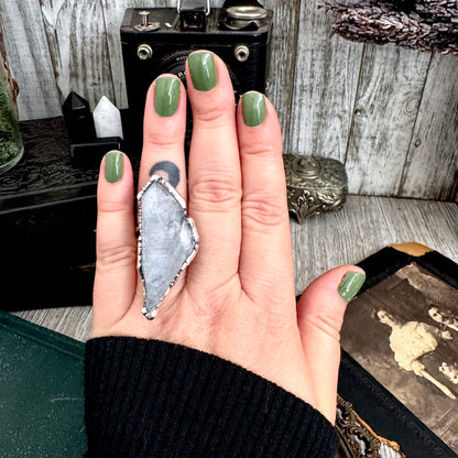 The Colossal Collection - Aqua Aura Quartz Crystal Ring Set in Fine Silver Size 8 / One of a Kind FOXLARK