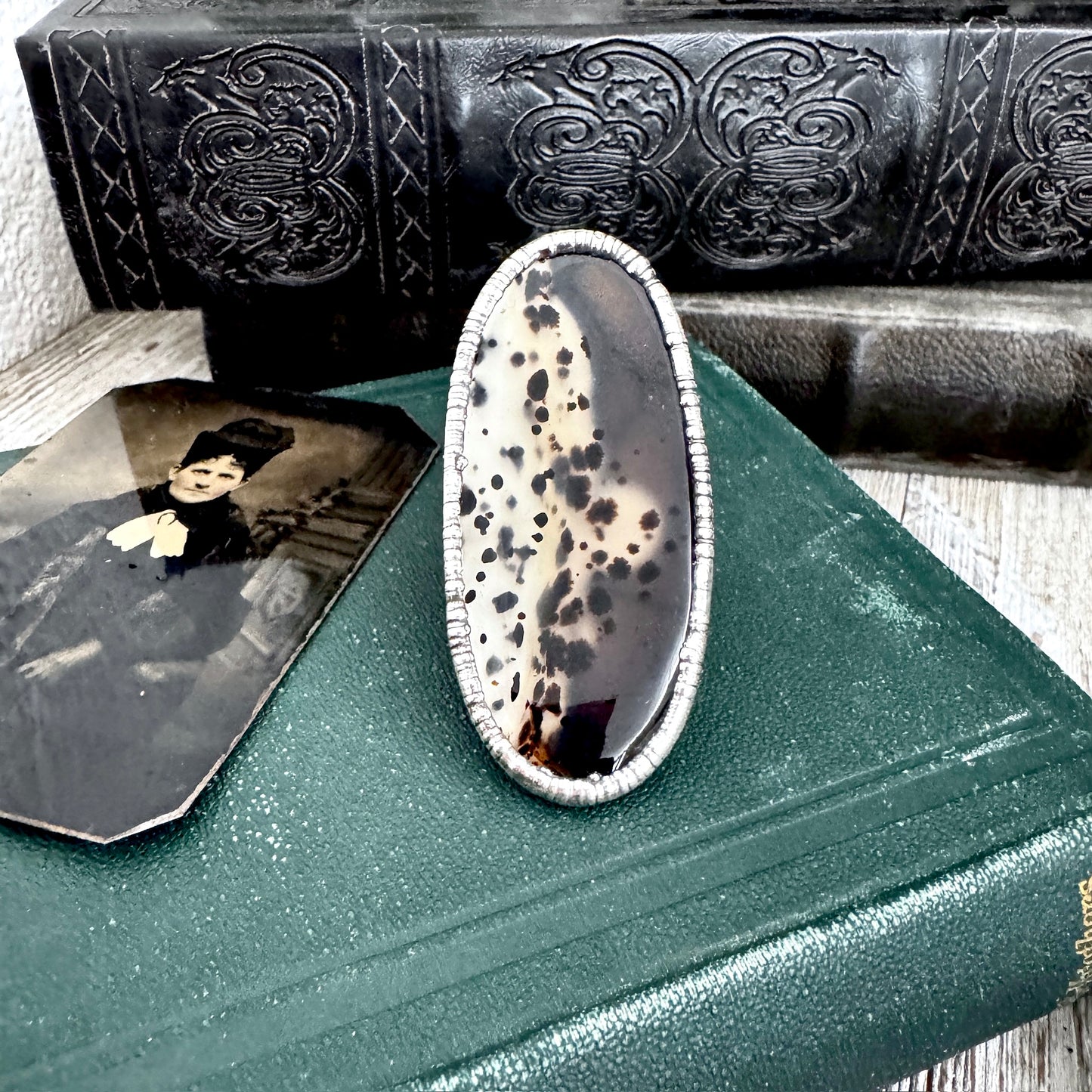 The Colossal Collection - Montana Moss Agate Crystal Ring Fine Silver Size 10.5 /One of a Kind FOXLARK