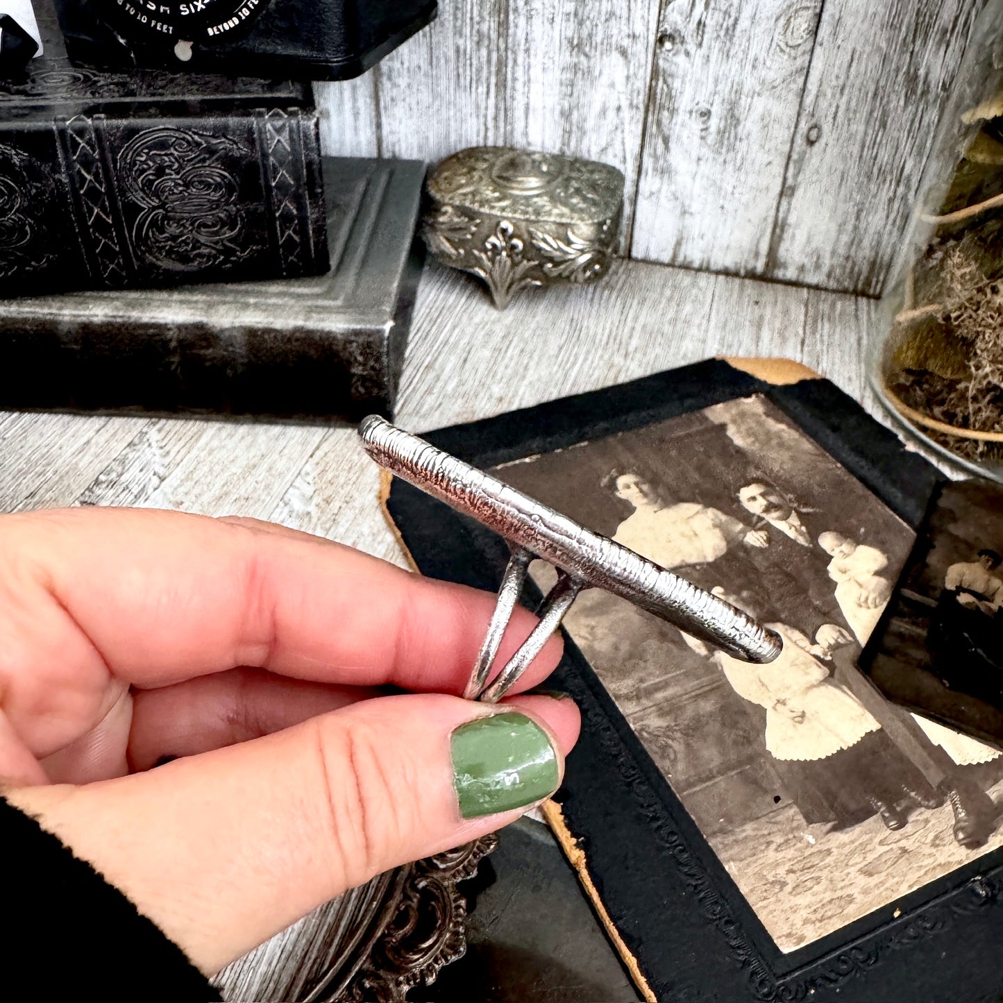 The Colossal Collection - Montana Moss Agate Crystal Ring Fine Silver Size 10.5 /One of a Kind FOXLARK