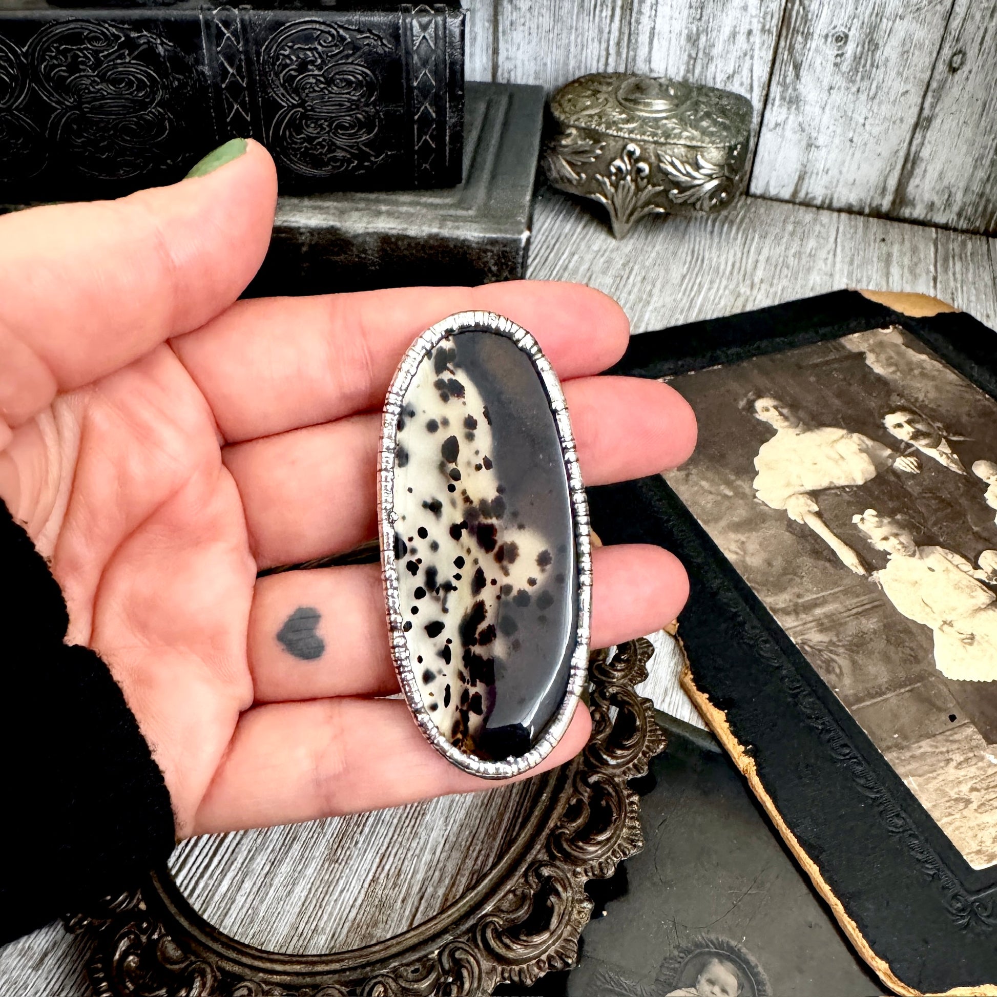 The Colossal Collection - Montana Moss Agate Crystal Ring Fine Silver Size 10.5 /One of a Kind FOXLARK