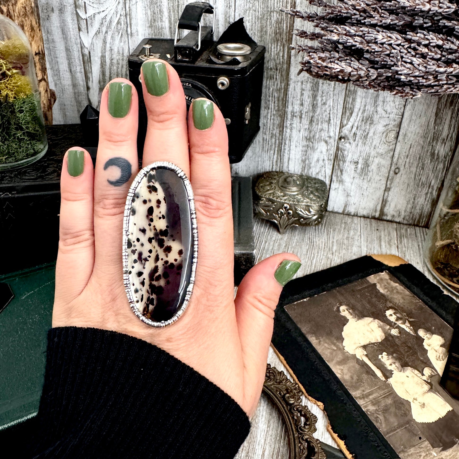 The Colossal Collection - Montana Moss Agate Crystal Ring Fine Silver Size 10.5 /One of a Kind FOXLARK
