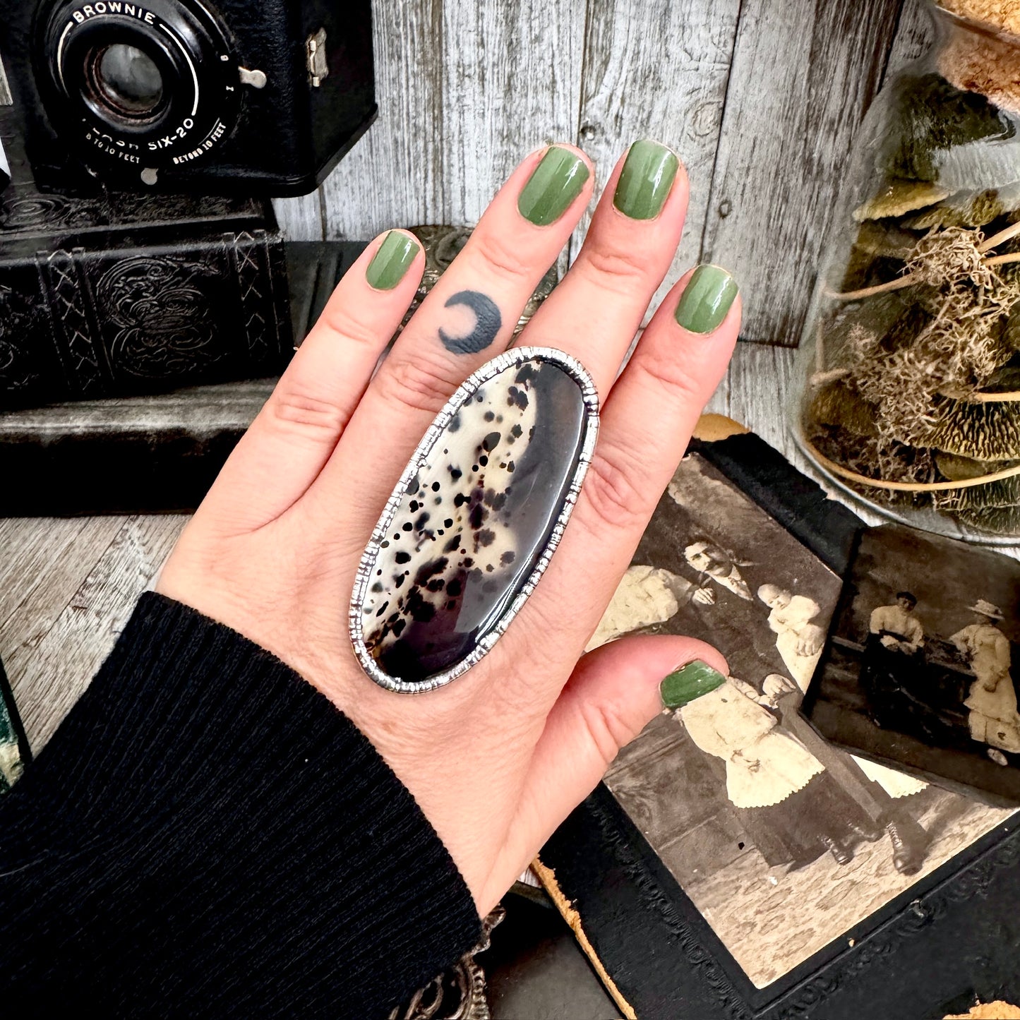 The Colossal Collection - Montana Moss Agate Crystal Ring Fine Silver Size 10.5 /One of a Kind FOXLARK