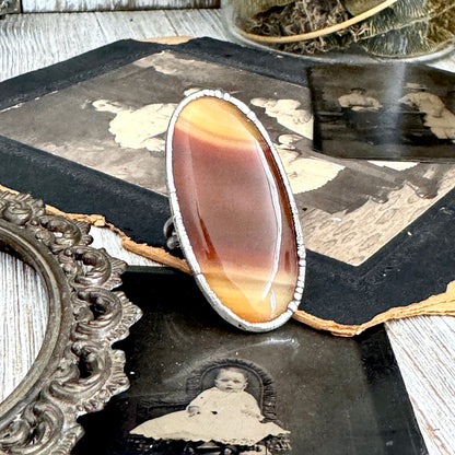 The Colossal Collection - Red Banded Agate Crystal Ring Fine Silver Size 9 / One of a Kind