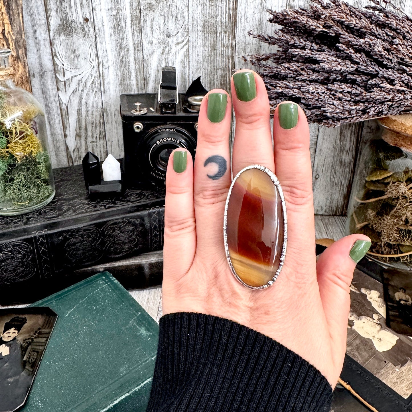 The Colossal Collection - Red Banded Agate Crystal Ring Fine Silver Size 9 / One of a Kind