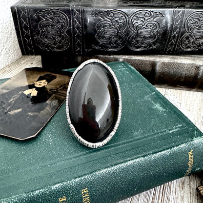 The Colossal Collection - Black/Rainbow Obsidian Crystal Ring Fine Silver Size 10 / One of a Kind