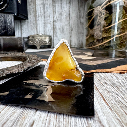 The Colossal Collection - Raw Baltic Amber Crystal Ring Fine Silver Size 8 / One of a Kind FOXLARK