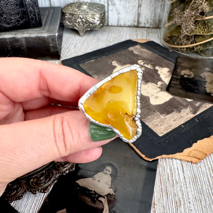 The Colossal Collection - Raw Baltic Amber Crystal Ring Fine Silver Size 8 / One of a Kind FOXLARK