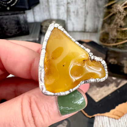 The Colossal Collection - Raw Baltic Amber Crystal Ring Fine Silver Size 8 / One of a Kind FOXLARK