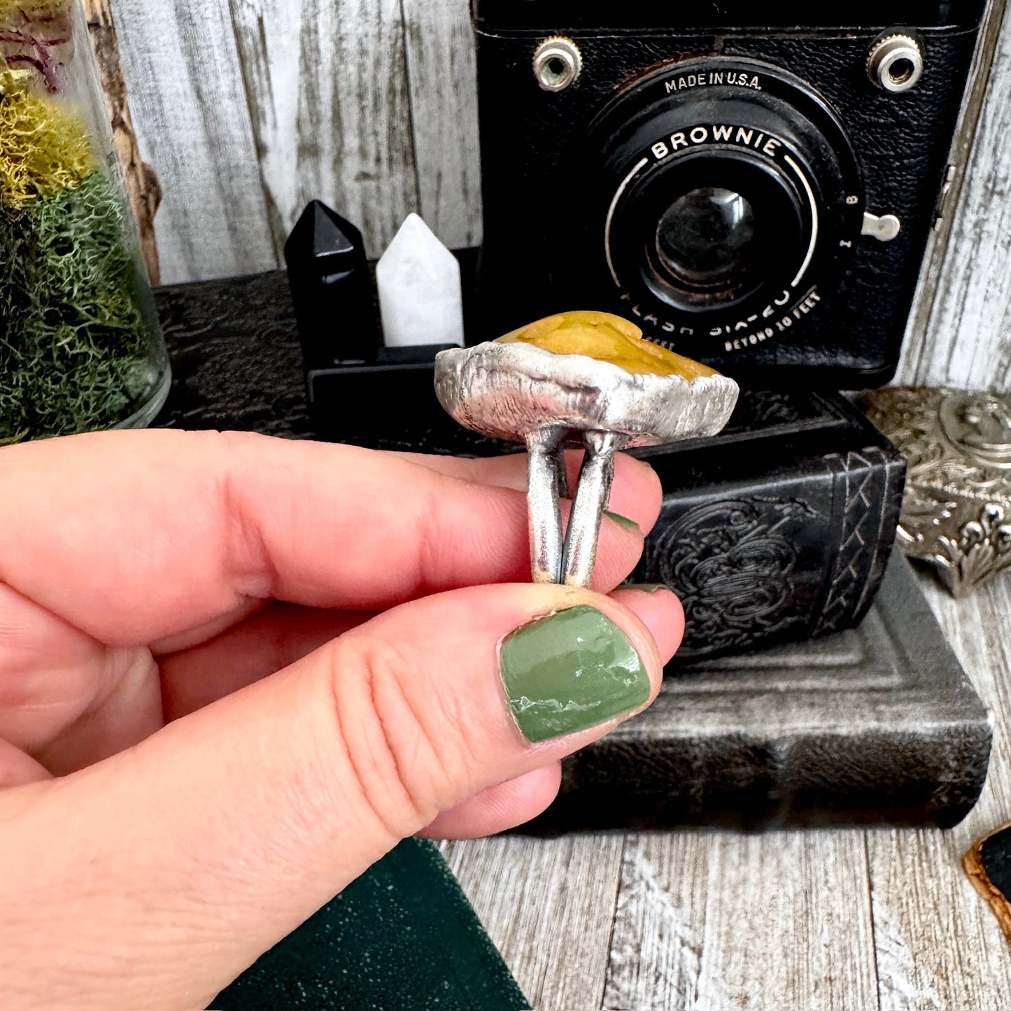 The Colossal Collection - Raw Baltic Amber Crystal Ring Fine Silver Size 8 / One of a Kind FOXLARK