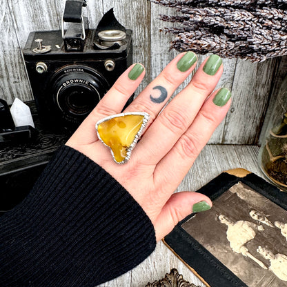 The Colossal Collection - Raw Baltic Amber Crystal Ring Fine Silver Size 8 / One of a Kind FOXLARK