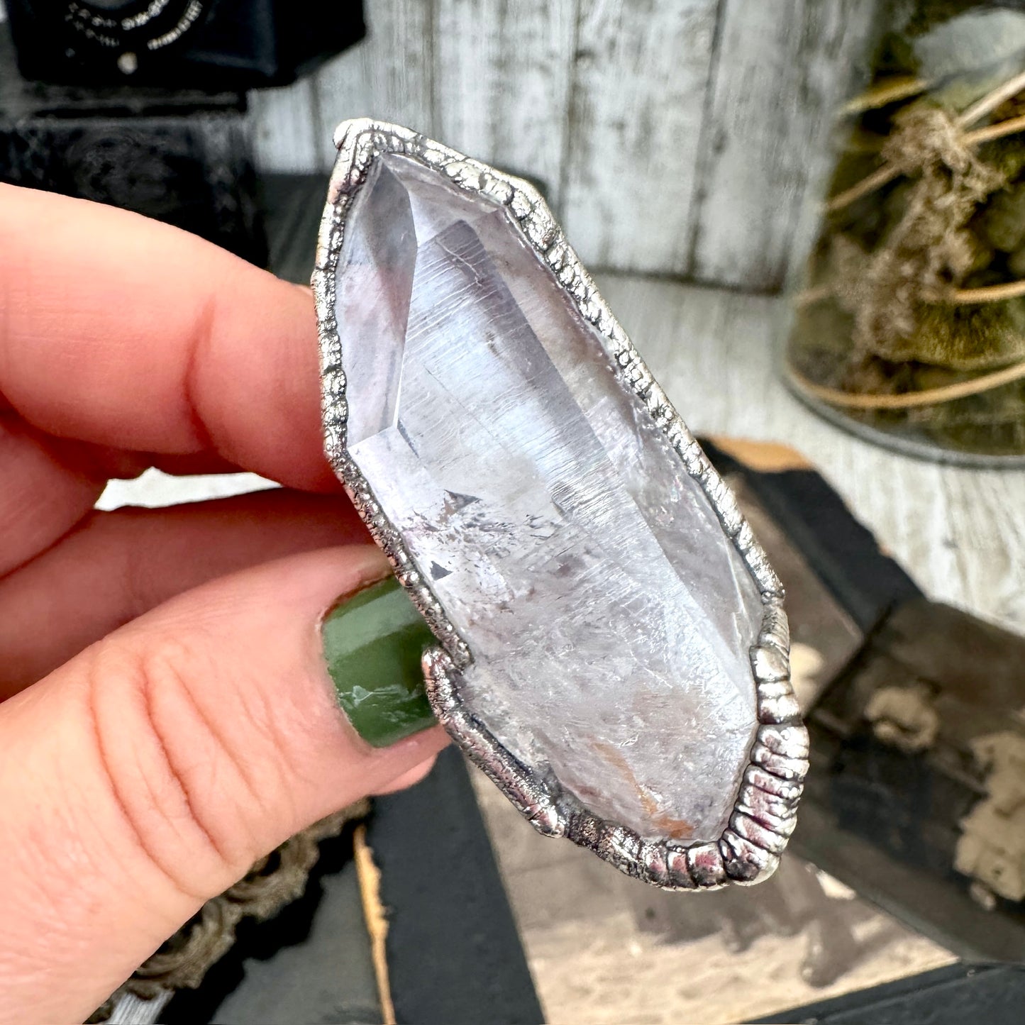 The Colossal Collection - Aqua Aura Quartz Crystal Ring Set in Fine Silver Size 8.5 / One of a Kind FOXLARK