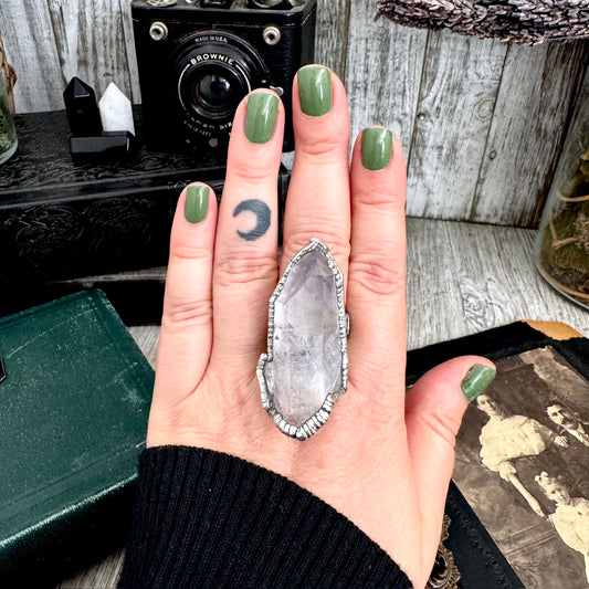 The Colossal Collection - Aqua Aura Quartz Crystal Ring Set in Fine Silver Size 8.5 / One of a Kind