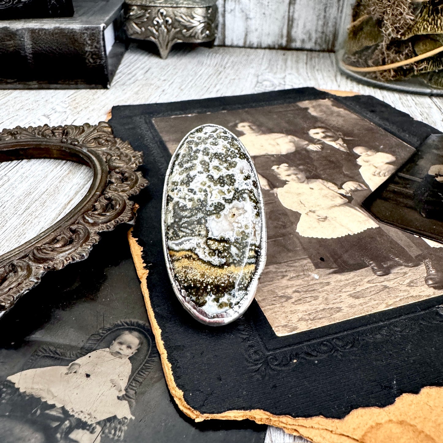 The Colossal Collection - Ocean Jasper Ring Set in Fine Silver Size 7 / One of a Kind FOXLARK