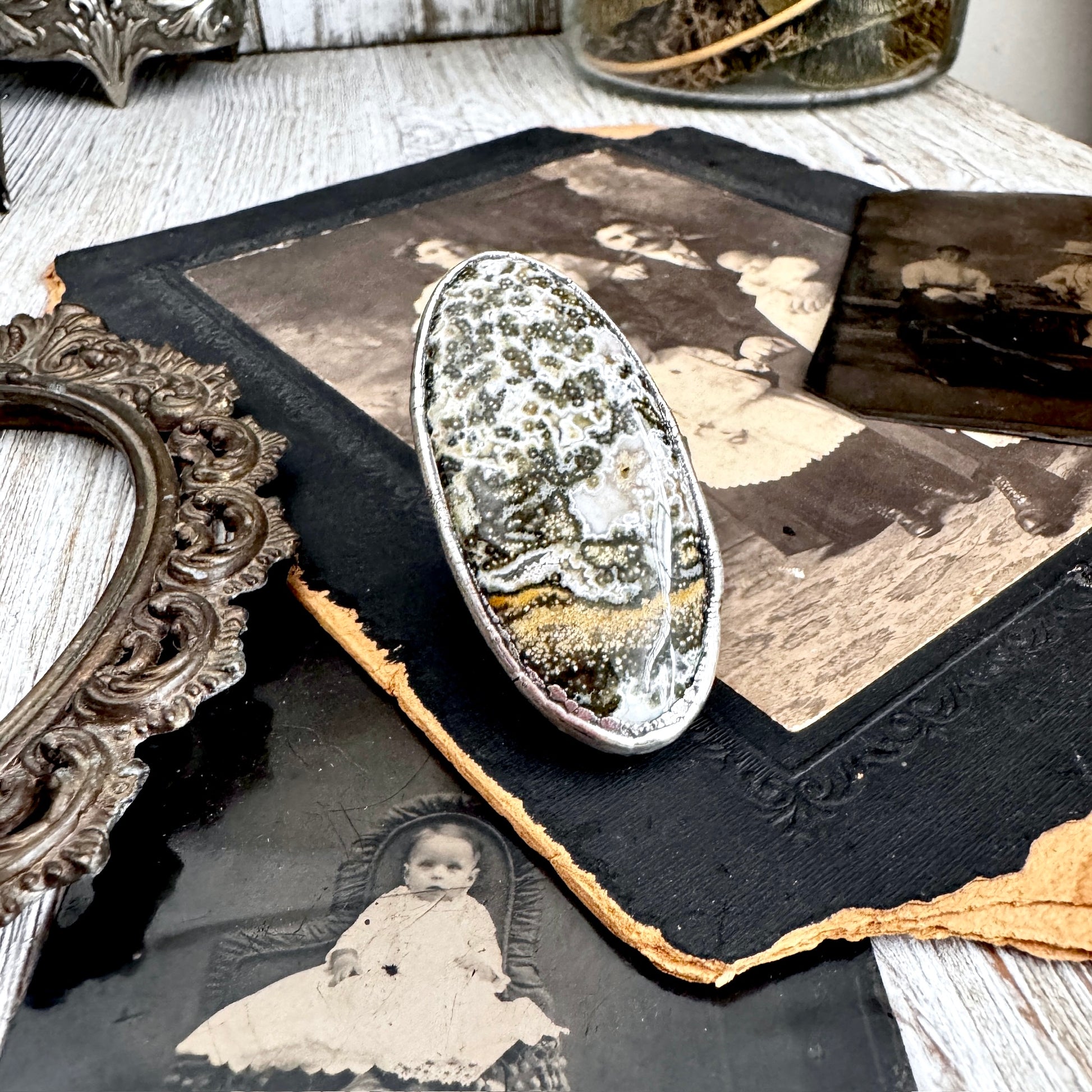 The Colossal Collection - Ocean Jasper Ring Set in Fine Silver Size 7 / One of a Kind FOXLARK