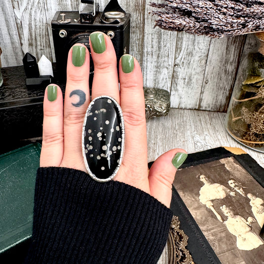 The Colossal Collection - Galaxy Obsidian Ring Set in Fine Silver Size 8.5 / One of a Kind