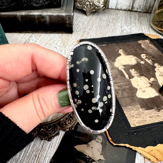 The Colossal Collection - Galaxy Obsidian Ring Set in Fine Silver Size 8.5 / One of a Kind