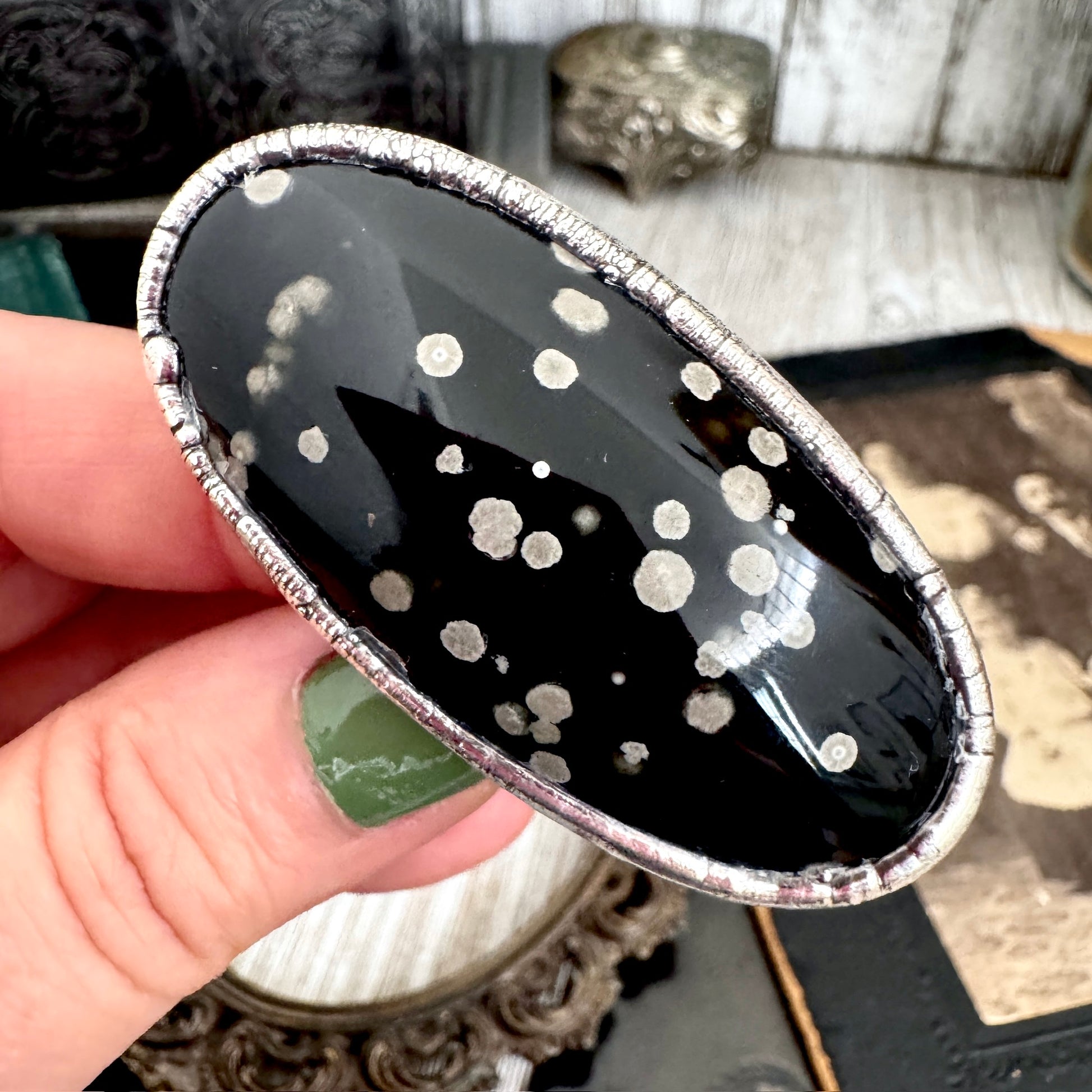 The Colossal Collection - Galaxy Obsidian Ring Set in Fine Silver Size 8.5 / One of a Kind FOXLARK
