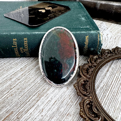 The Colossal Collection - Bloodstone Crystal Statement Ring Size 9 Fine Silver / One Of A Kind