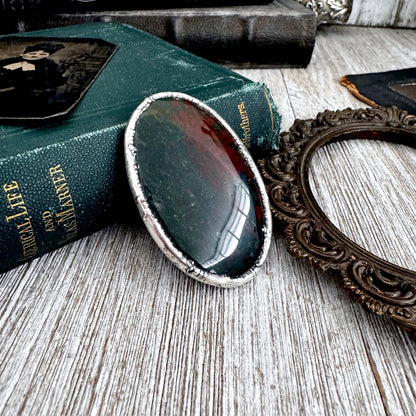 The Colossal Collection - Bloodstone Crystal Statement Ring Size 9 Fine Silver / One Of A Kind