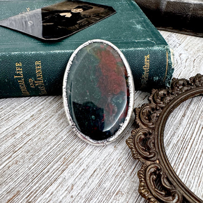The Colossal Collection - Bloodstone Crystal Statement Ring Size 9 Fine Silver / One Of A Kind