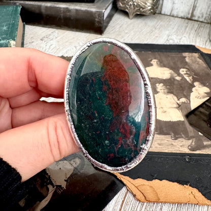 The Colossal Collection - Bloodstone Crystal Statement Ring Size 9 Fine Silver / One Of A Kind